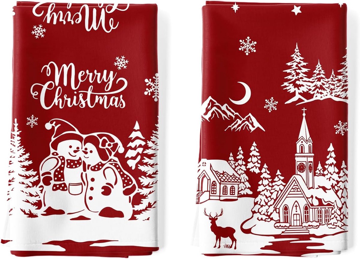 2 stuks sneeuwpop kerst keukenhanddoek 100% katoen winter absorberende theedoek 70 x 48 cm Housewarming rode boerderij decoratieve handdoek voor dineren thuis