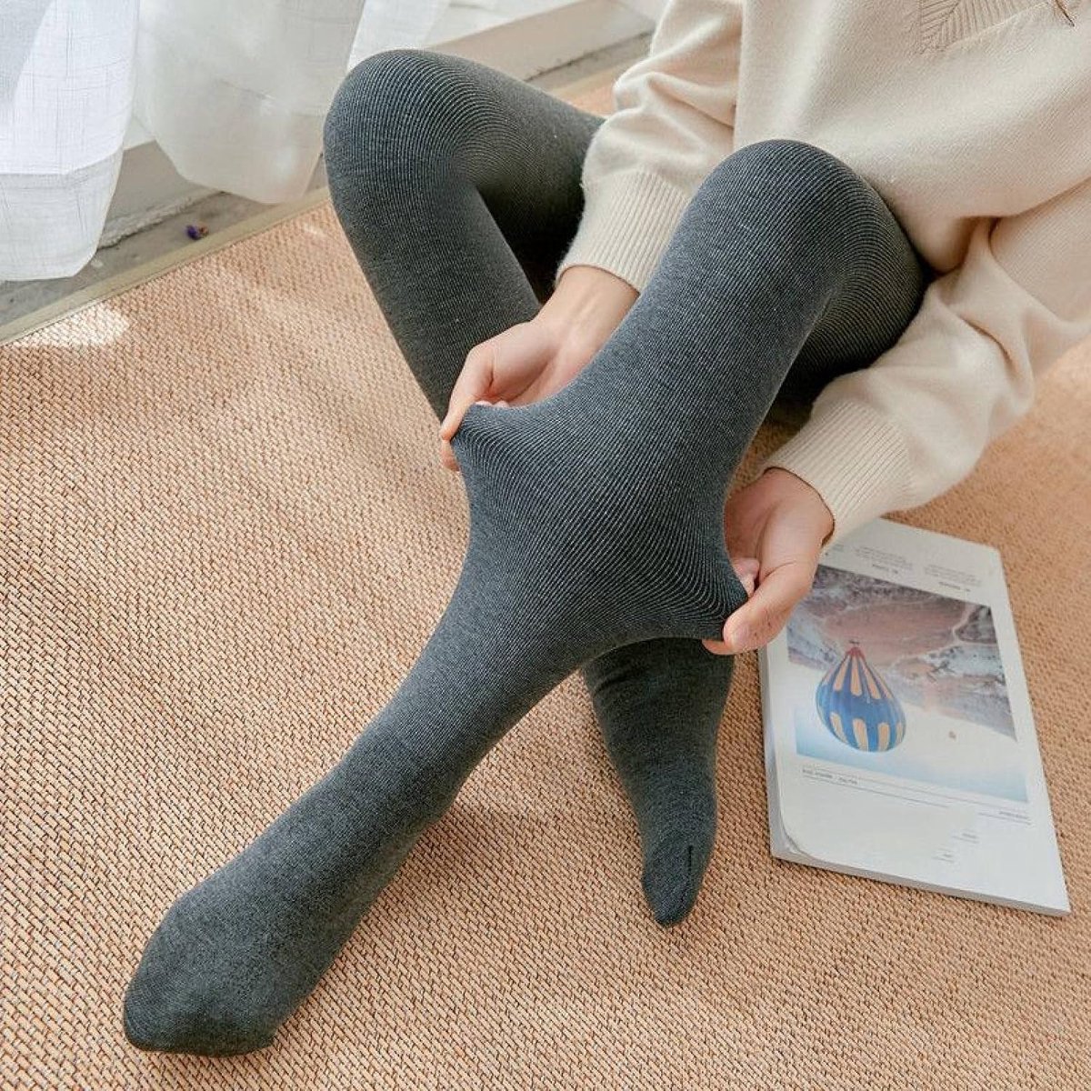 Pluche Dikke Katoen Verticale Streep Leggings - Vrouwen Outer Wear Threaded Verticaal Gestreepte Hoge Taille Warme Broek All-In-One Broek, Sexy Hoge Taille Skinny Stretch Slim Leg Broek Leggin