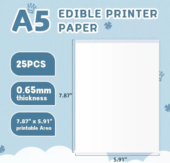 Eetbaar papier, 25 stuks, suikerglazuurblaadjes, A5-formaat, 20 x 15 cm suikerglazuurbladen, eetbaar fotopapier voor taartdecoraties, koekjes, suikerblaadjes voor taartprinter — afbeelding 2