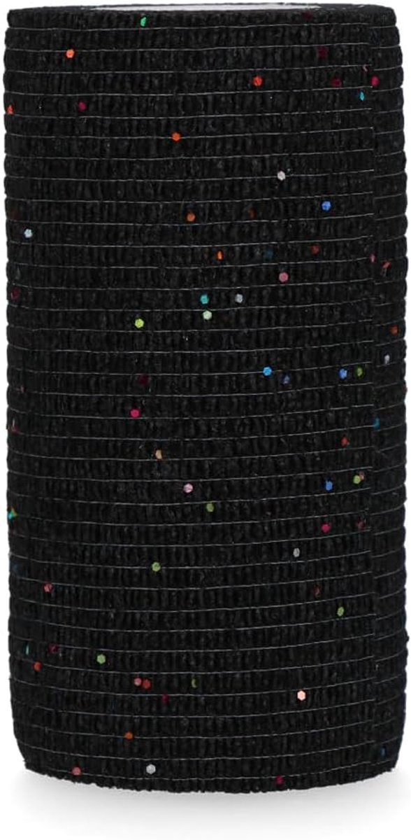 Animal bandage voor dieren, zelfklevend, elastisch, 10 cm x 2,3-4,5 m, glitter, zwart