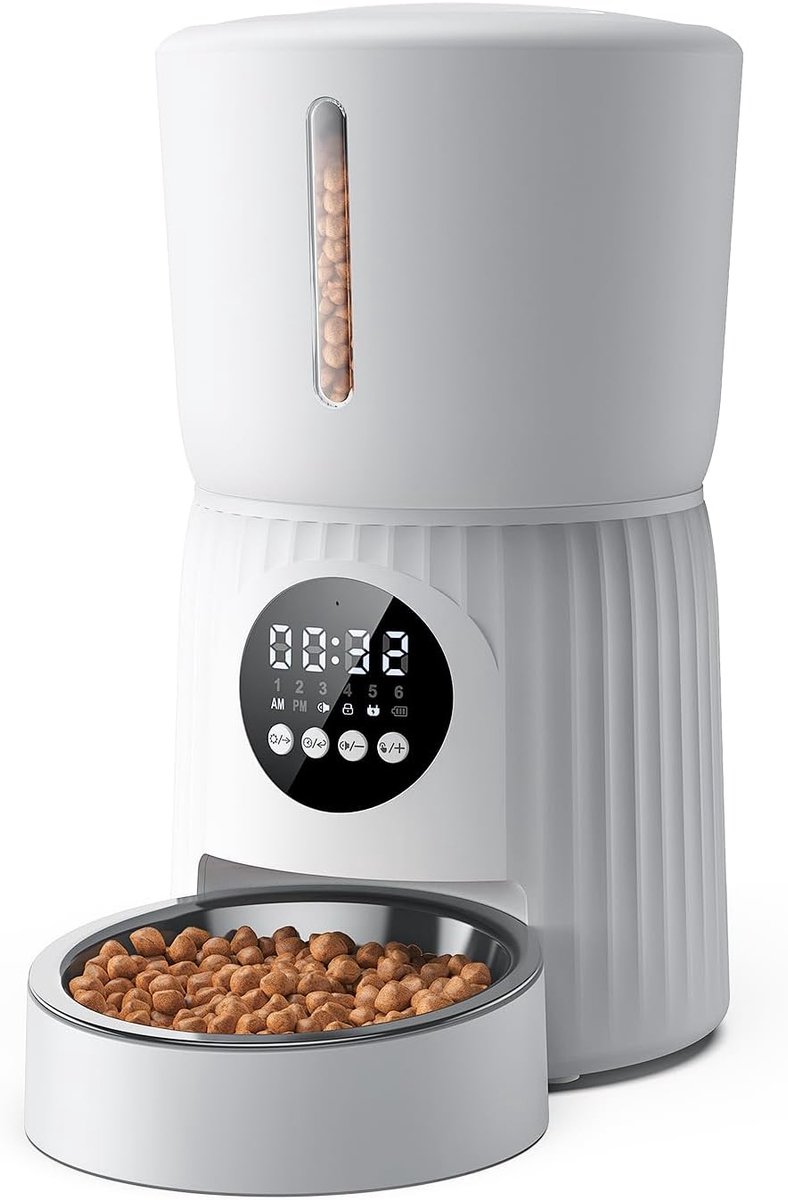 Automatische Kattenvoerautomaat 4L met Timer – Tot 6 Maaltijden per Dag, Portiecontrole, 10s Spraakopname, Geschikt voor Kleine en Middelgrote Huisdieren