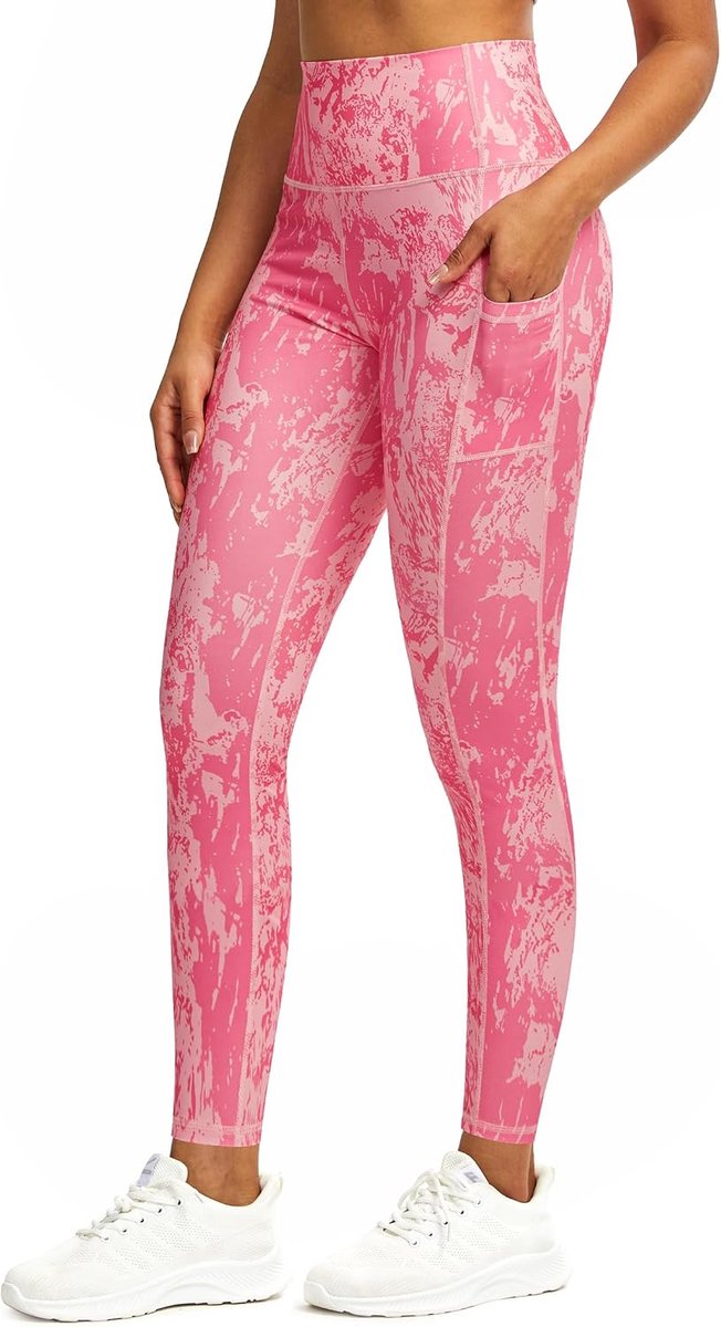 Sportlegging voor dames, lang, ondoorzichtig, bedrukt, fitnessbroek, hardloopbroek met zakken