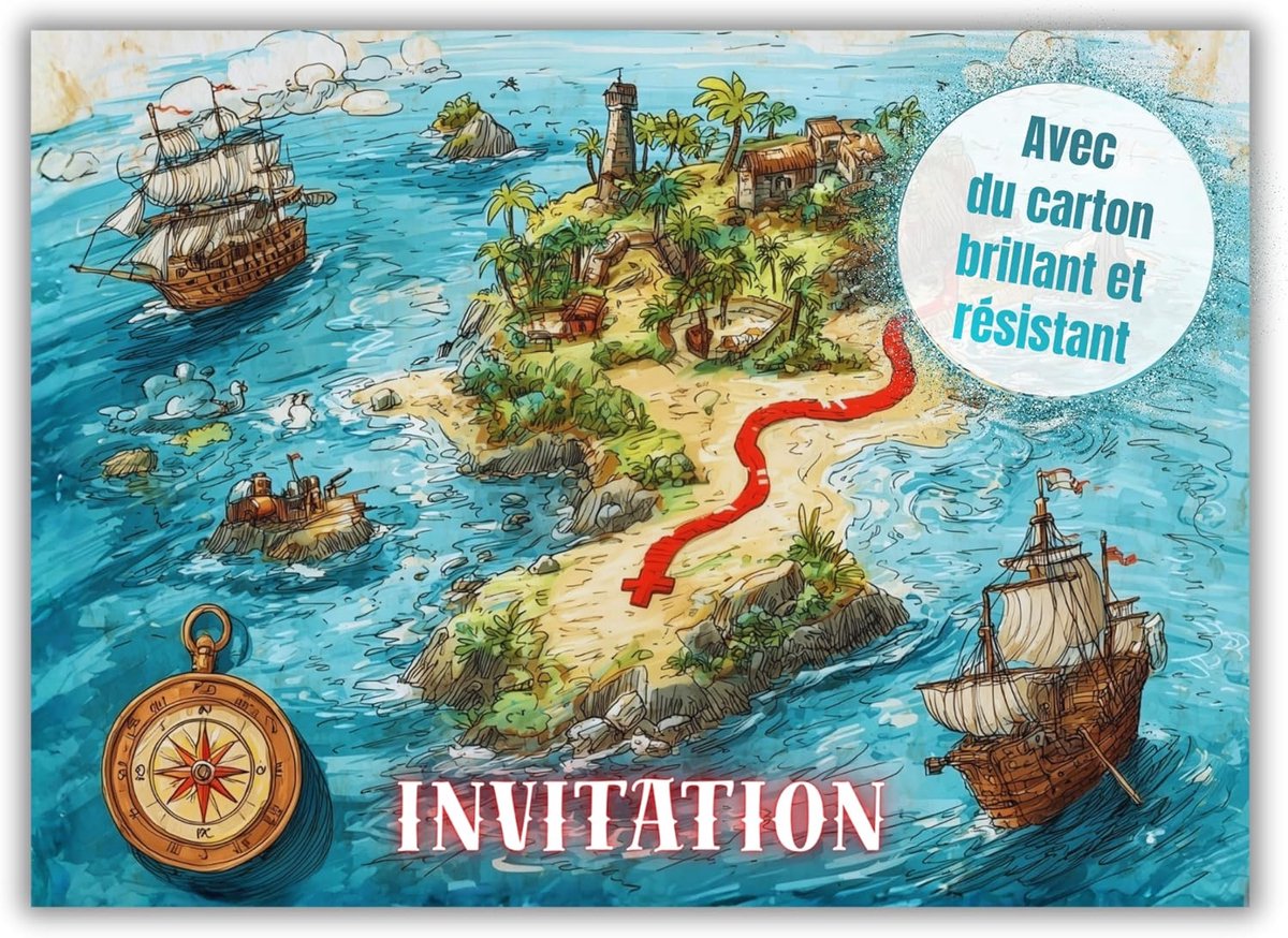 Uitnodigingskaarten schatkaart verjaardag kinderen jongens - 12 stuks - DIN A6 (10,5 cm x 14,8 cm) - uitnodiging verjaardag - uitnodigingskaart voor tieners - piratenschattenjacht
