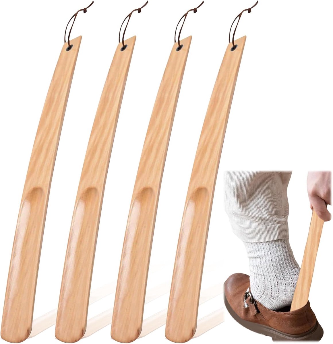 Schoenlepel lang hout: WEGREAT 4 stuks 38 cm houten schoenlepel lang, schoenlepel hout lange schoenlepel lange schoenlepel voor mannen vrouwen kinderen senioren houtkleur