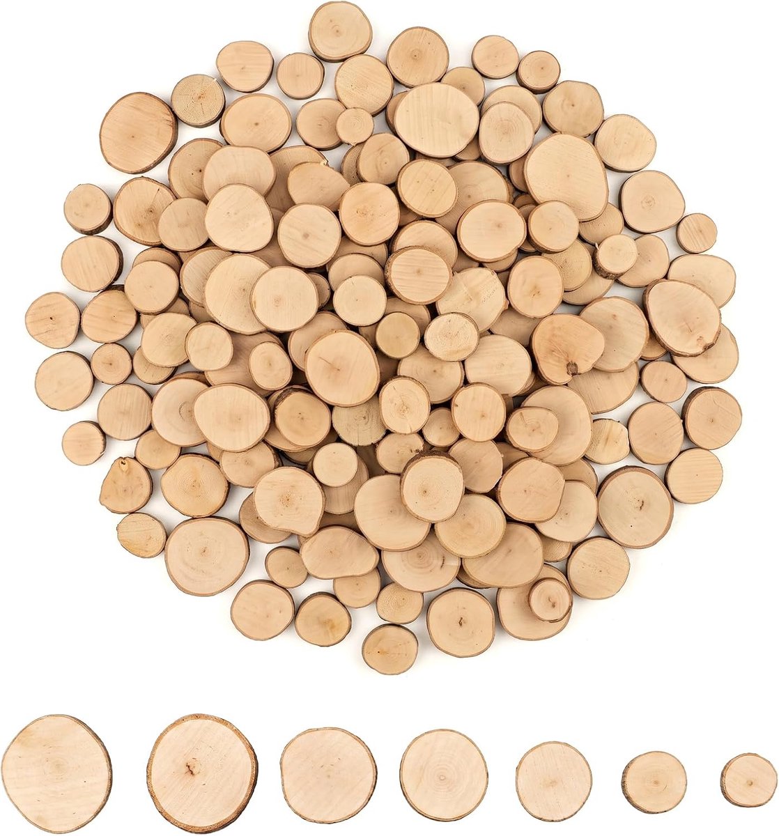 200 stuks houten schijven om te knutselen, boomschijven, kleine houten