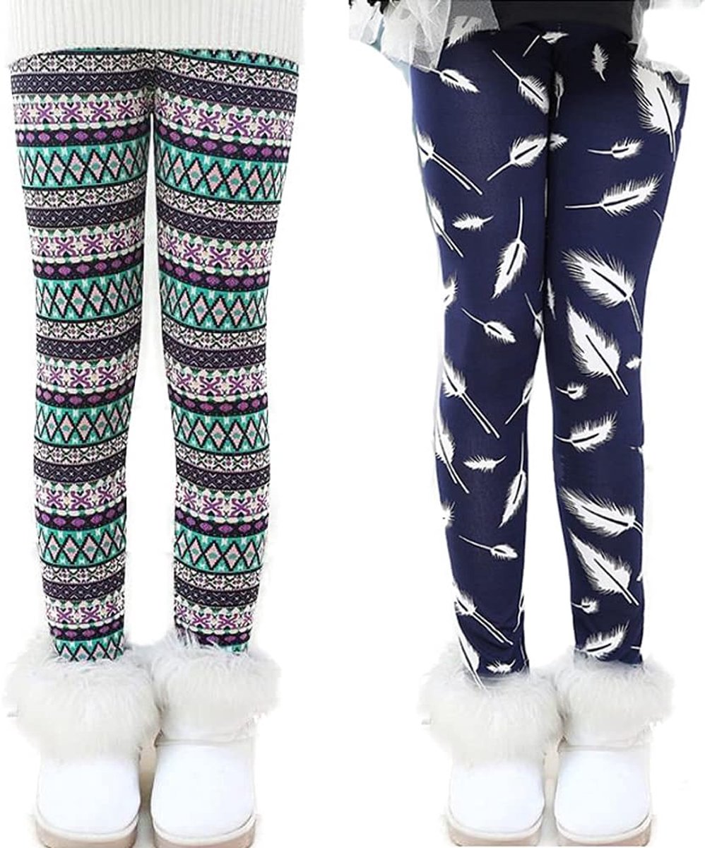 2 stuks broeken kinderen meisjes winter dikke warme lange broek bloemenpatroon print verdikt fluweel plus fluwelen leggings broeken