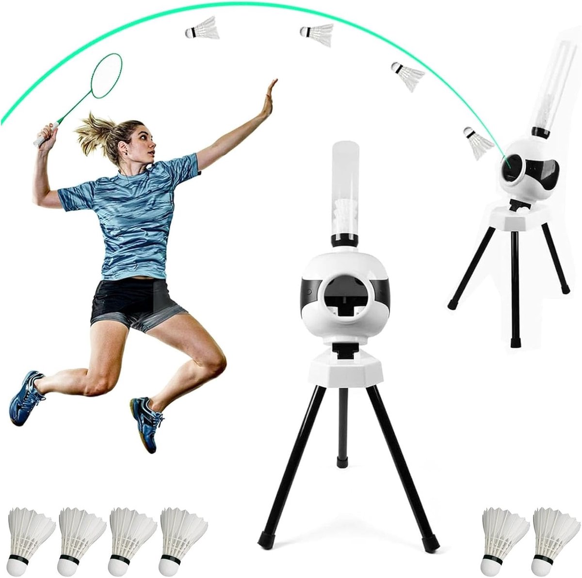 Badminton-servicemachine, badminton-trainingsmachine, serveermachine met 6 badmintonbalmachine voor solitraining, capaciteit van 20 ballen