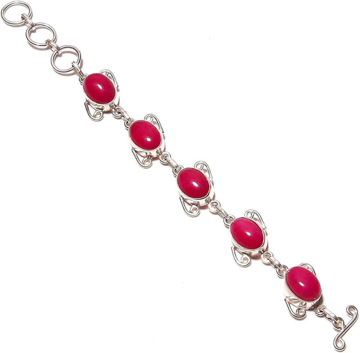 Fashon! Red Simulated RUBY BRACELET 7-9" Long HANDMADE Silver Plated Full Variety Jewelry Store All Occasions