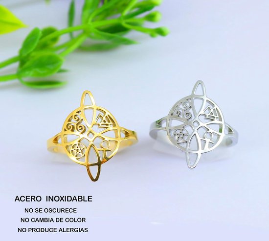 Faith Ring met heksenknoop voor dames, pentagram, Egyptisch kruis, verstelbaar, roestvrij staal, Triskel Talisman, Keltisch, magisch, beschermend — afbeelding 4