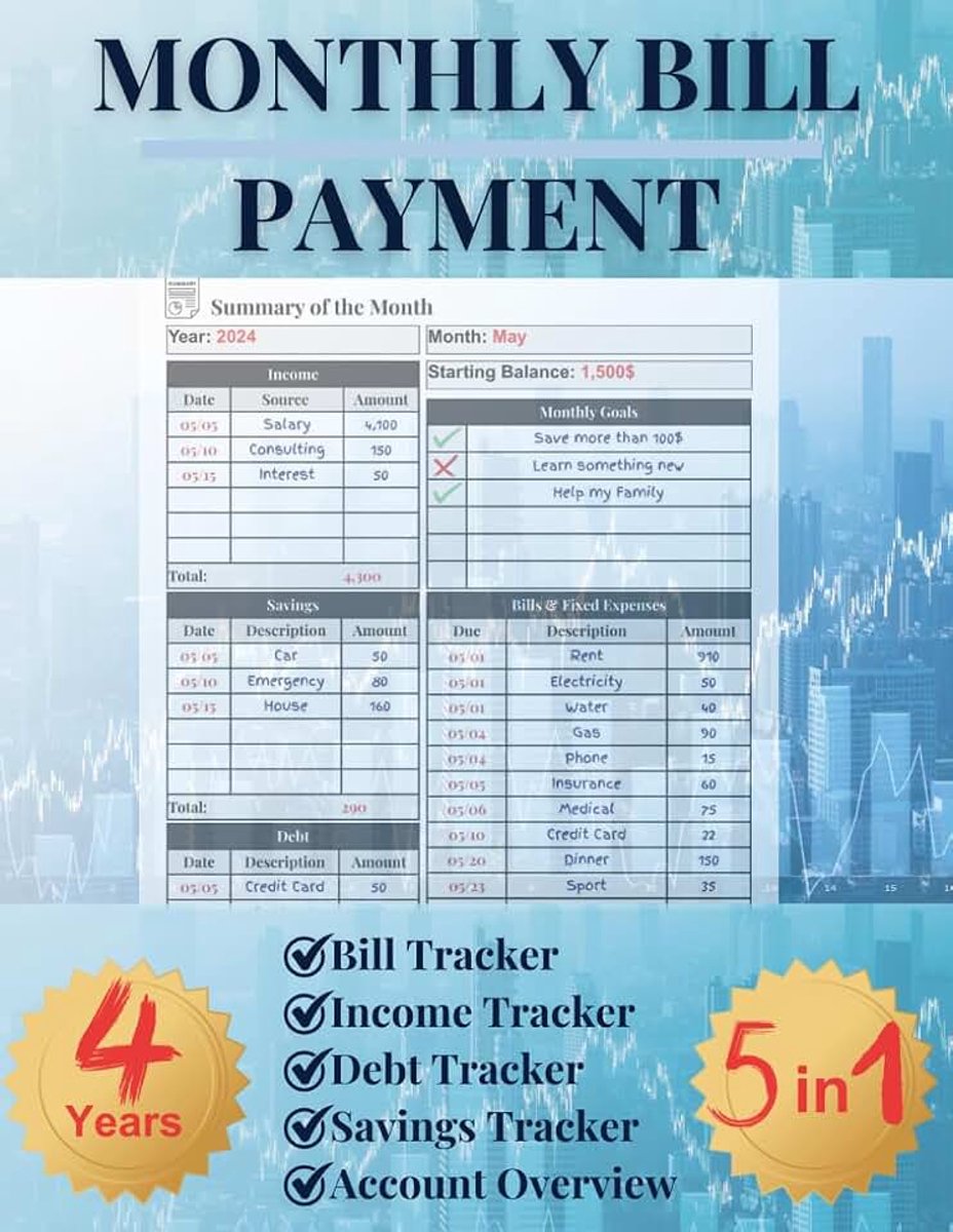 Bill Payment Tracker: and Expense Log Book - Including Yearly Summary, Savings and Debt Overview (110 Pages, 8.5x11, A4)