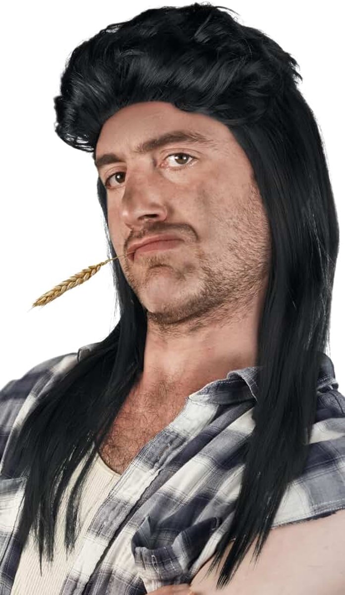 Pruik Pimp Mullet Blonde Brunette Grijs Zwart (Black)