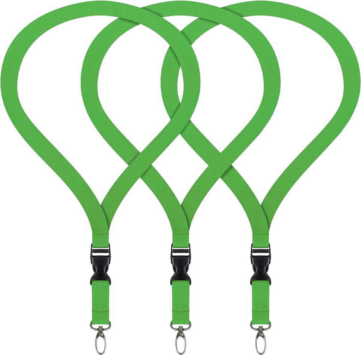 3 x premium sleutelkoord sleutelkoord set met karabijnhaak en steeksluiting voor ID-kaarthouder, mobiele telefoon, camera, USB-apparaten, sleutelhanger, naamplaatjes, ID-kaarthouder (groen)