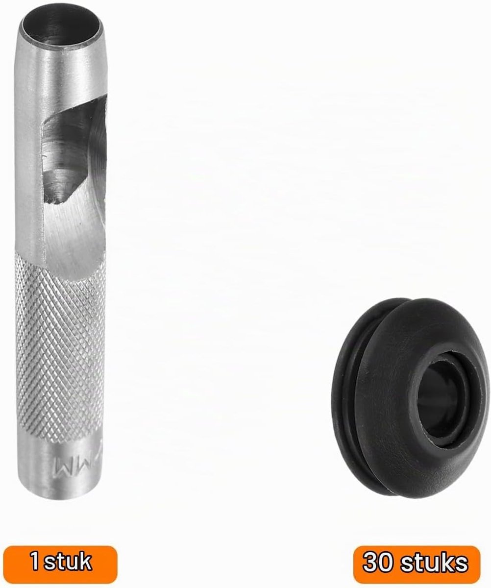 Multifunctionele Oogset van 31 Stukken, 12 mm, Kunststof, Roestvrij, Geschikt voor Vrachtwagenzeilen en Tenten, Zwart