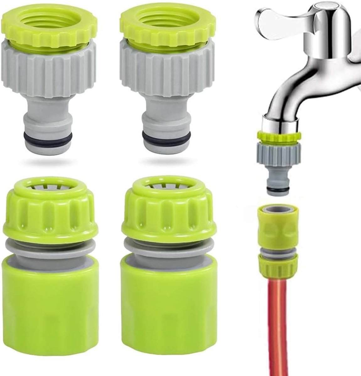 Snelle Aansluitingen voor Tuinslang 2 in 1 van 1/2" en 3/4", Snelle Aansluiting Waterslang 1/2" Koppelingen voor Beregeningsbuizen