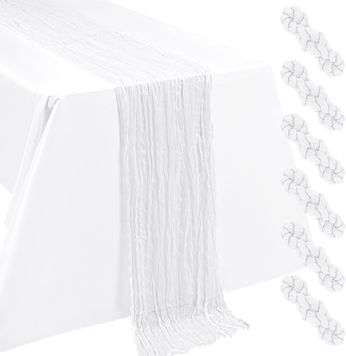 6 stuks wit 55 x 300 cm tafelloper, stof, boho, geschikt voor bruiloftsfeest, bankettafel, decoratie