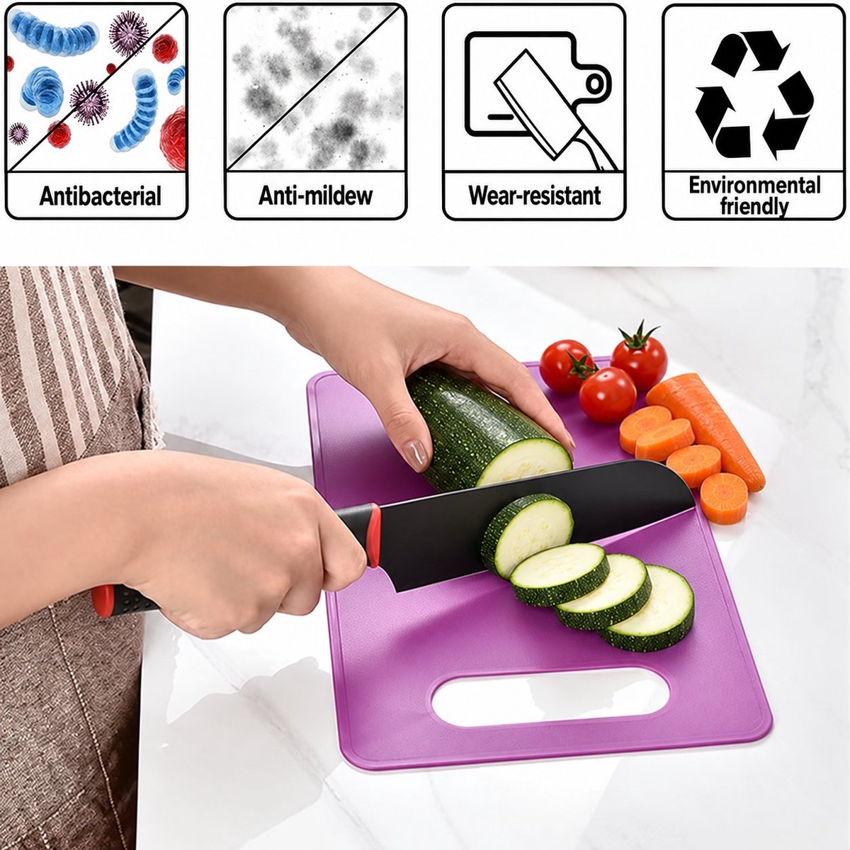 R&H® Antislip Snijplanken Set van 6 – 29 x 19 cm – PP Kunststof – BPA-vrij – Vaatwasmachinebestendig – 6 Kleuren
