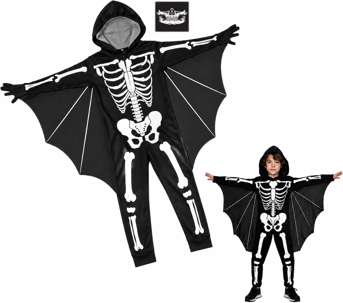Vleermuiskostuum voor kinderen, skelet Halloween-kostuum