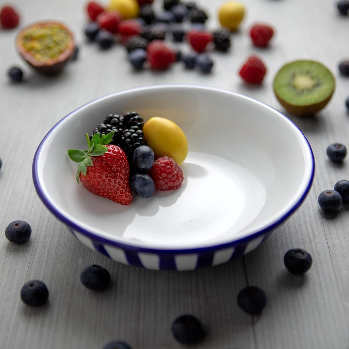 to Cottage Marineblauw Gestreept | Handgemaakt | Keramiek 18,5cm | 400ml Grote Kom Salade, Pasta, Fruit, Ontbijtgranen, Soep | Uniek Serviesgoed