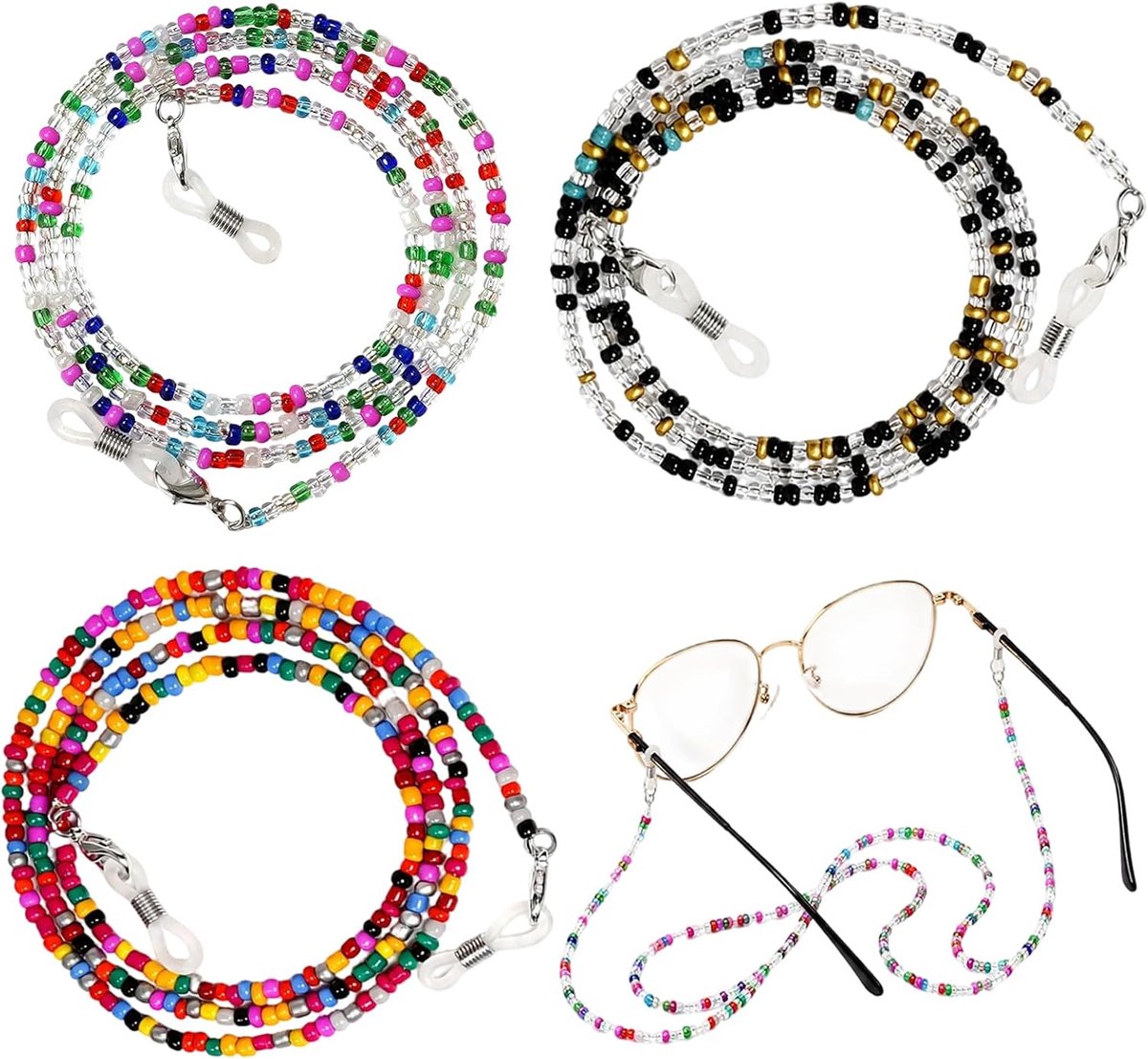 3 stuks brillenkoord, damesbrilketting met acrylkralen, verliesvrije brilhouder, voor zonnebrillen, leesbrillen en veiligheidsbrillen, stijlvolle brilband, meerdere kleuren om uit te kiezen