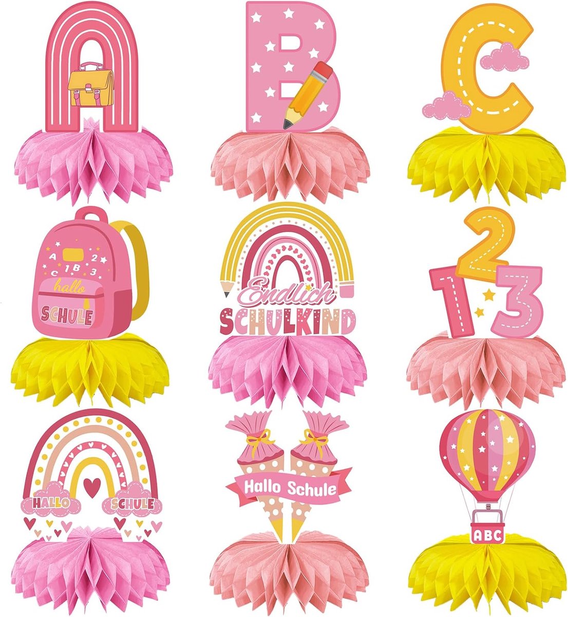 Schooldecoratie voor meisjes 2026, roze, schoolkind, decoratie, eerste schooldag, 9 stuks