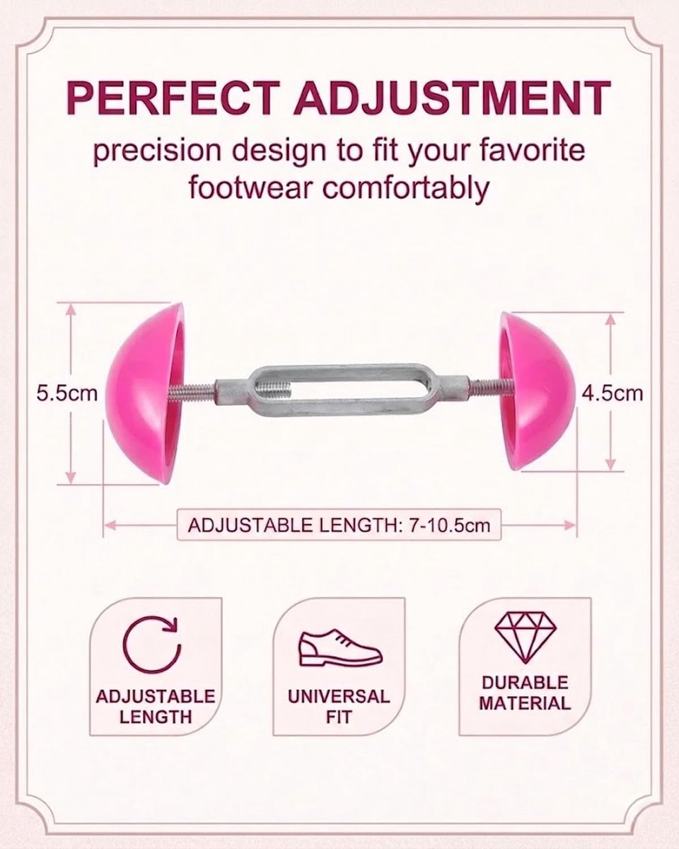 1 paar schoenspanners, roze, verstelbare schoenspanners van kunststof, schoenspreiders voor nauwe plekken, voor leer, laarzen, pumps en sneakers, geschikt voor dames en heren