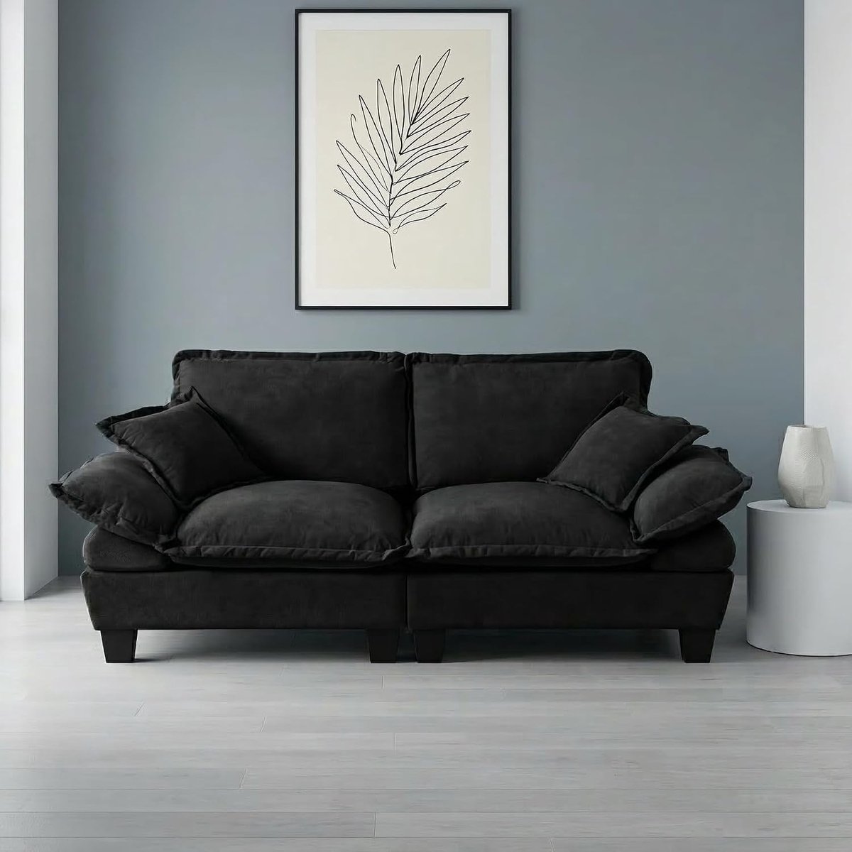 Modulaire hoekbank, in chenille, 2-zits, voor salon en appartement, zwart, 2-zits, zwart