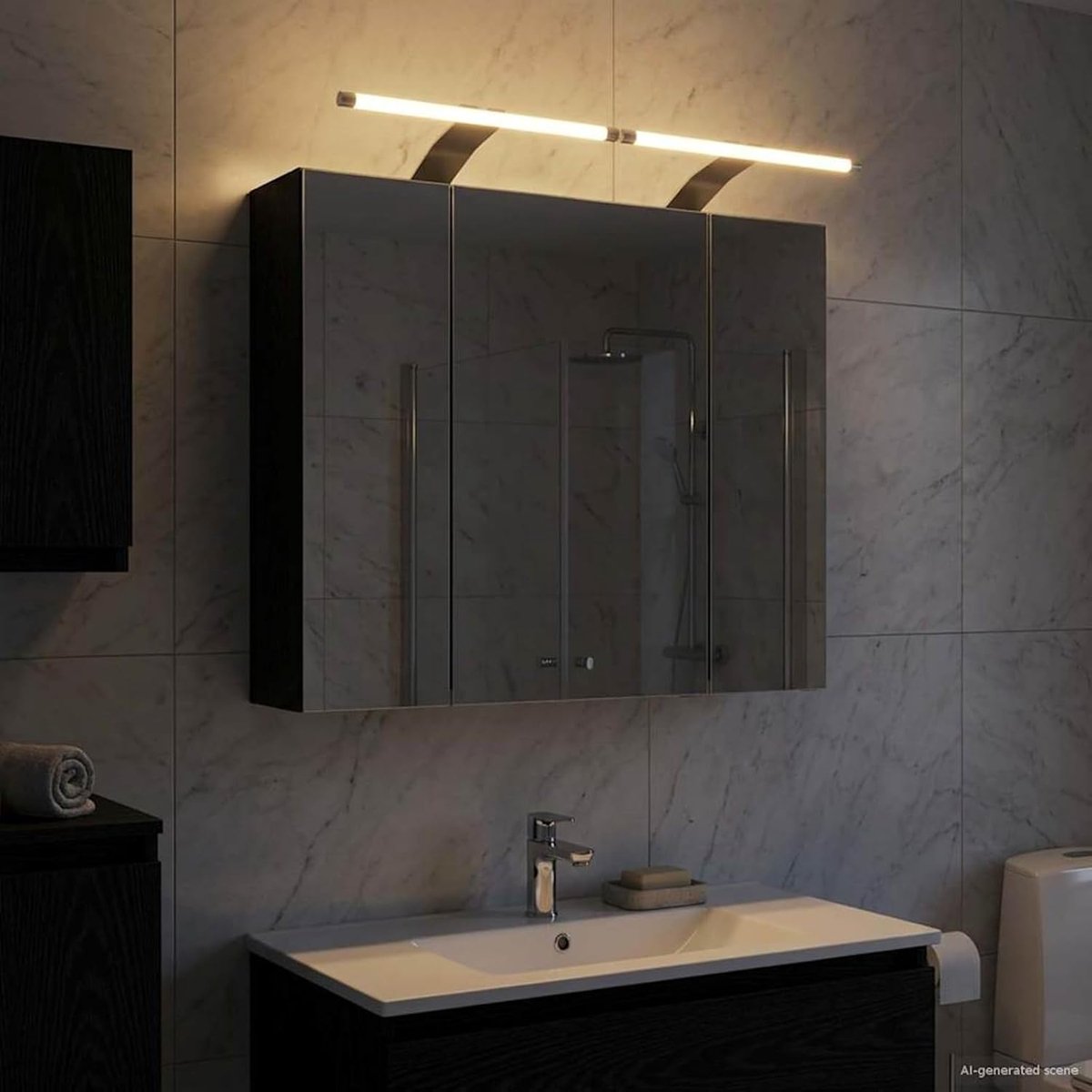 Badkamer spiegelkast zwart eiken look 60 x 14,5 x 50 cm, hangende badkamerkast opbergkast voor badkamer 889080