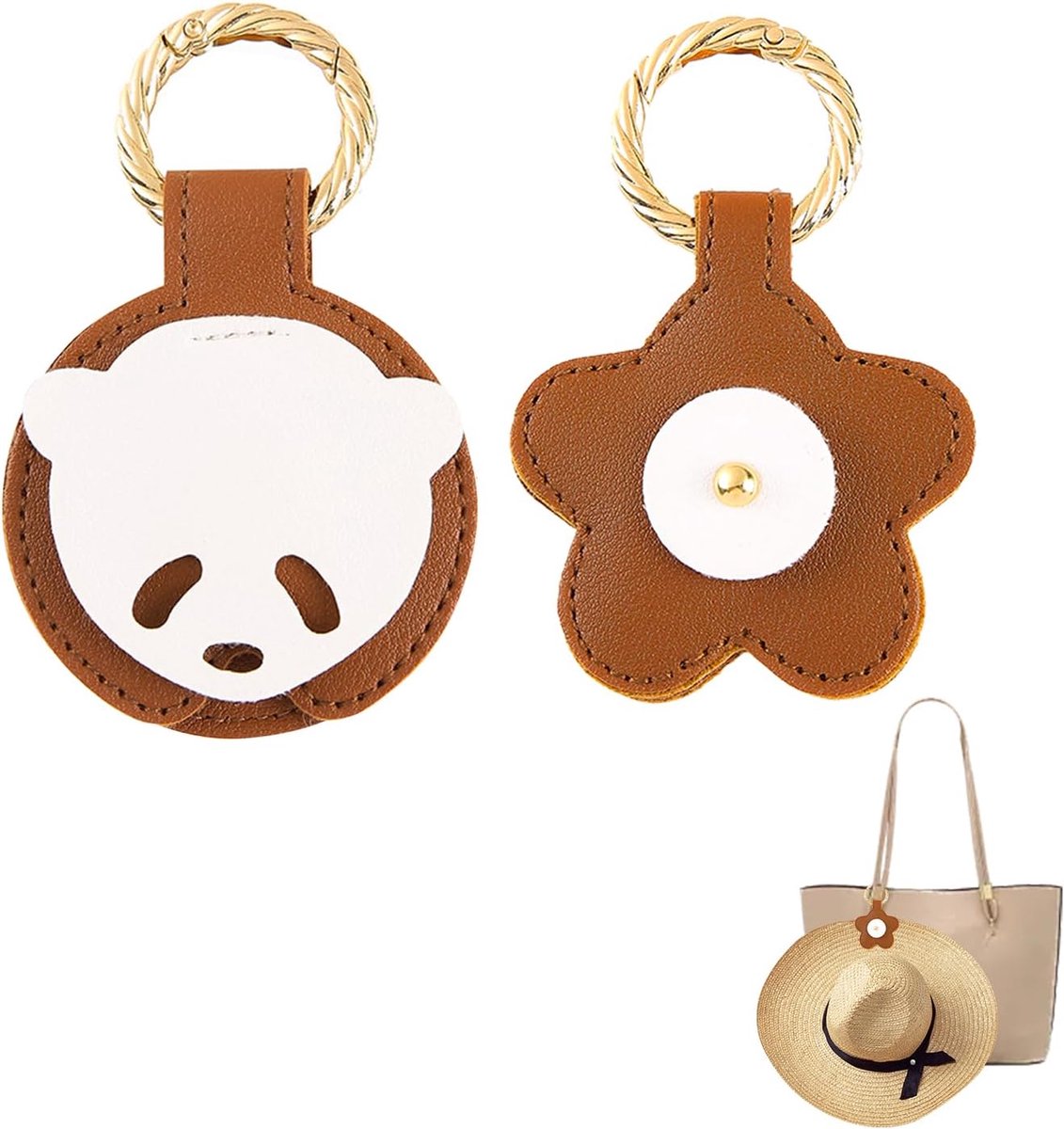 2 stuks magnetische hoedclip, PU-lederen hoedenclip, schattige panda-bloem, hoedenhouder, clip voor zonnehoeden, baseballcaps, hoeden, sjaal, handschoen (bruin)