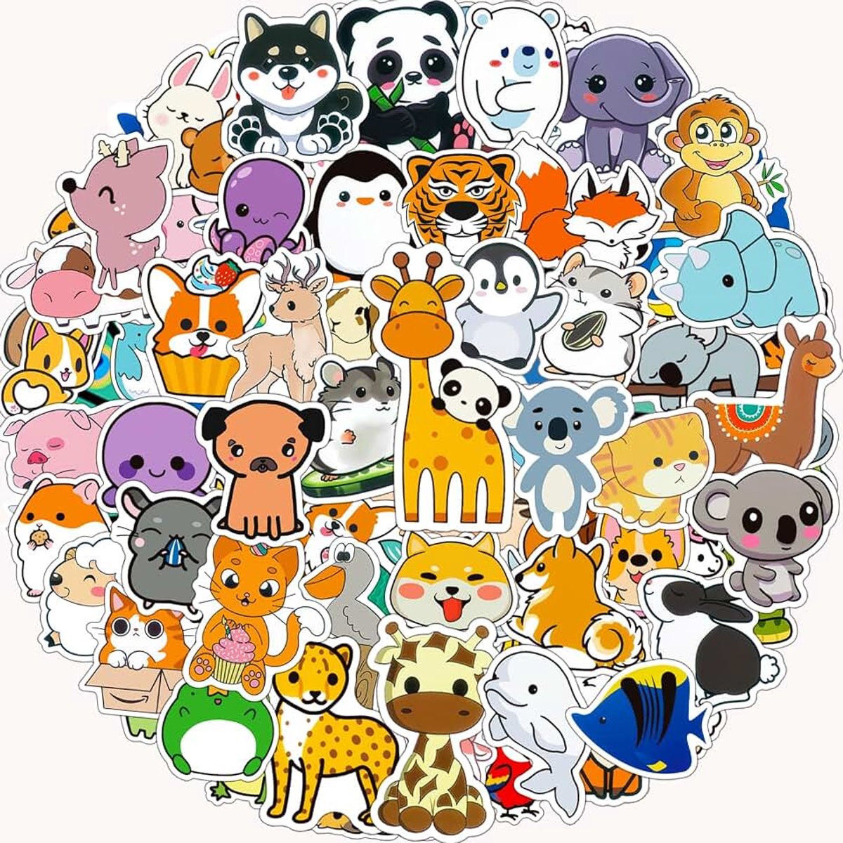 Dierenstickers voor kinderen, 100 stuks waterflesstickers, Kawaii dierenmix stijl, schattige stickers voor meisjes en jongens, waterdichte vinylstickers, prijzen voor kinderen in de klas voor
