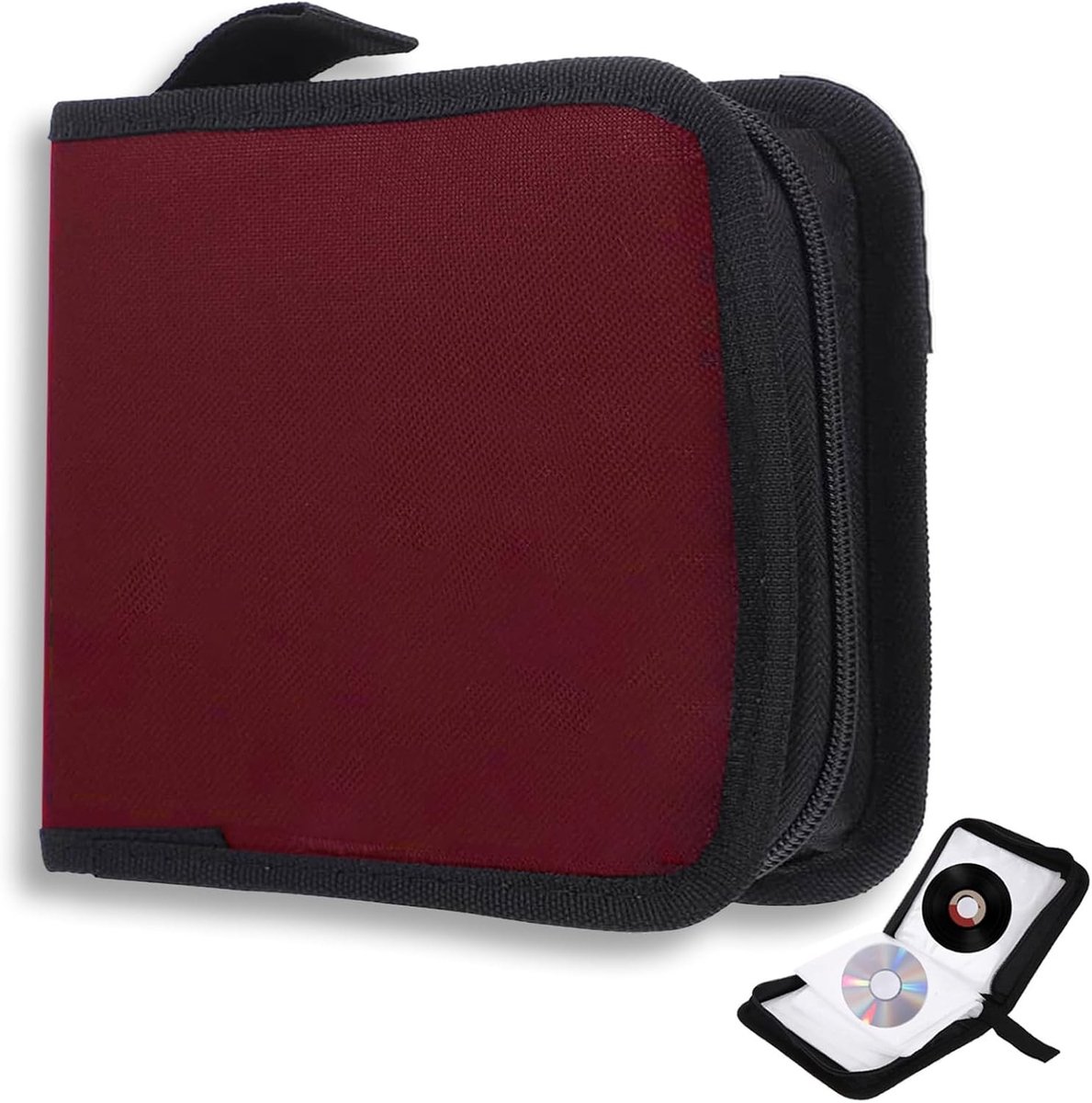 Opbergtas voor 40 CD's en DVD's met rits, ideaal voor auto en thuis, ruimtebesparend en duurzaam ontwerp in rood