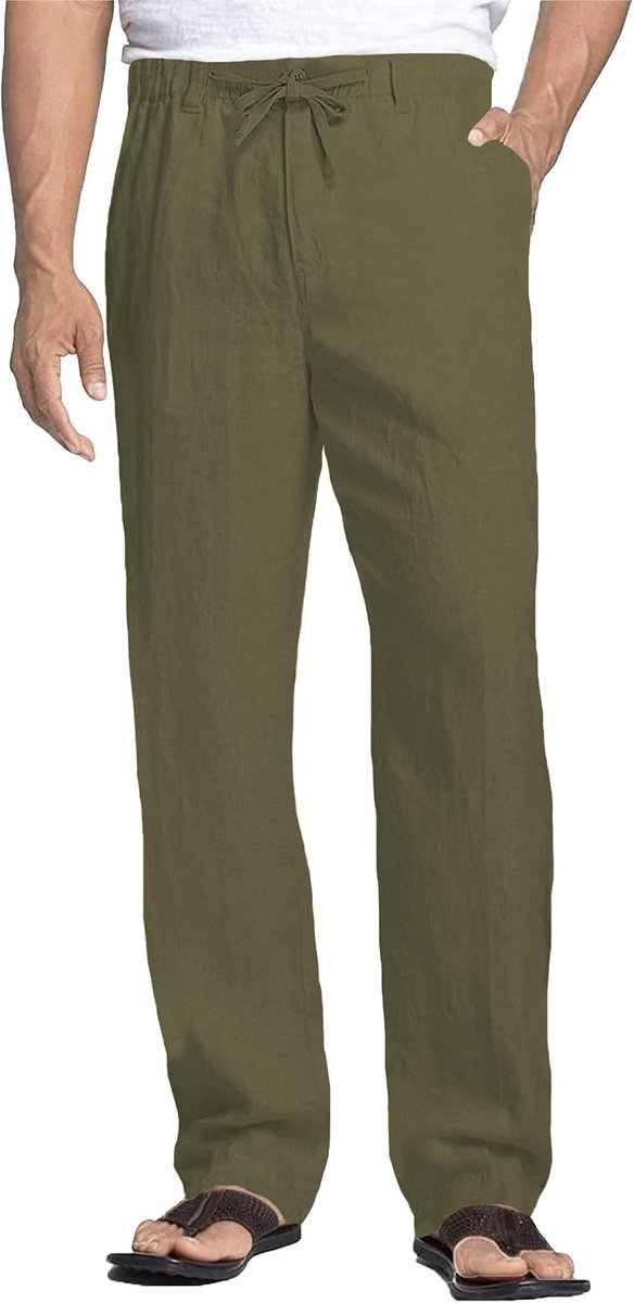 Heren Linnen Broek Lichtgewicht, Zomerbroek Casual, Strandbroek met Trekkoord en Zakken voor Vakantie
