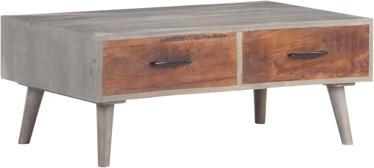 Grijs, 100 x 60 x 40 cm, massief mangohout, salontafel, salontafel voor woonkamer, moderne salontafel, 321808