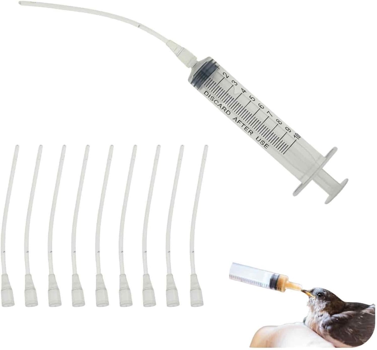 11 stuks spuitset met slang, 10 ml spuit voor duiven en vogels, accessoires voor kweek en voeding, voedingssonde voor water, medicijnen en alimentatie