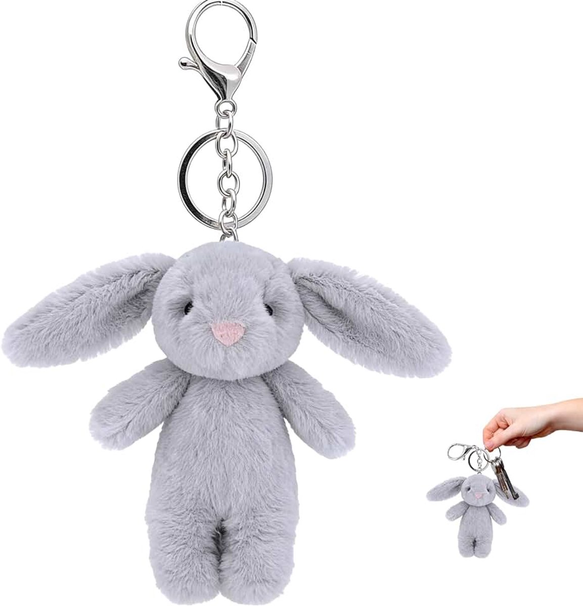 Sleutelhanger, Grijs Pluche Dier, 10 cm, Hanger voor Sleutels en Tassen, Cadeau voor Volwassenen