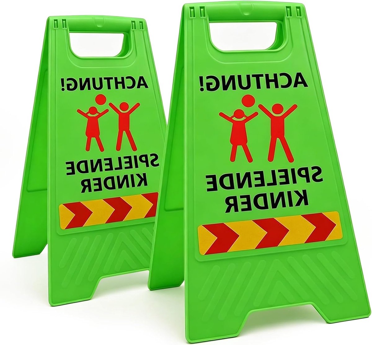 2 stuks Achtung kinderborden, 64,5 x 27 cm, met reflecterende strepen en inklapbaar, verkeersborden voor kinderen, geschikt voor straten, kleuterscholen