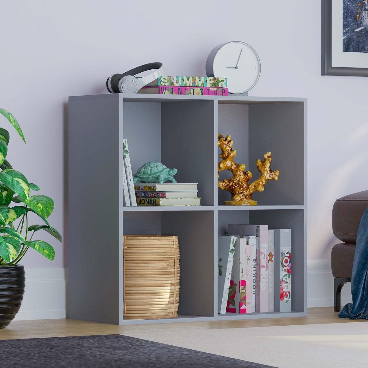 Designs Durham Cube Boekenkast Opbergorganizer Woonkamer Boekenplank Home Kantoormeubilair (4 kubus, grijs)