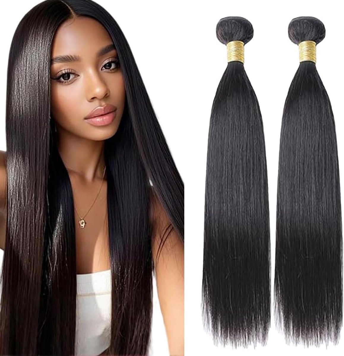 Human Hair Bundles Sew in Natural Black Extensions 2 Bundles Minimal Smell for Woman 34 34 Inch