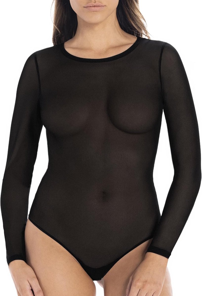 Body Dames Met Lange Mouwen - Hoogwaardig Getailleerd Bodysuit Met Katoen Gevoerd, Zwart, S