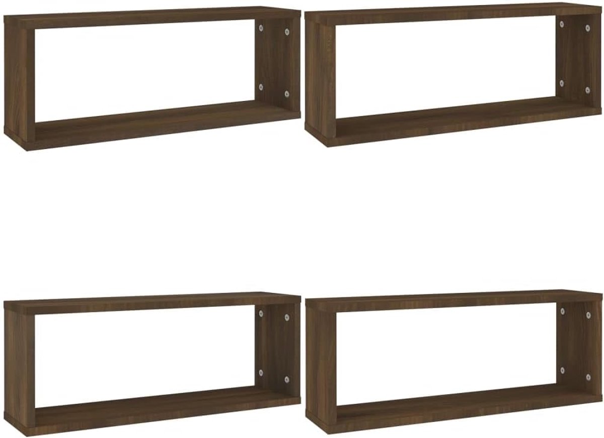 Planken voor muren badkamer plank plantenrek kleine plank muur - kubusrekken 4 stuks bruin eiken look 60 x 15 x 23 cm hout materiaal voor balkon keuken kantoor badkamer