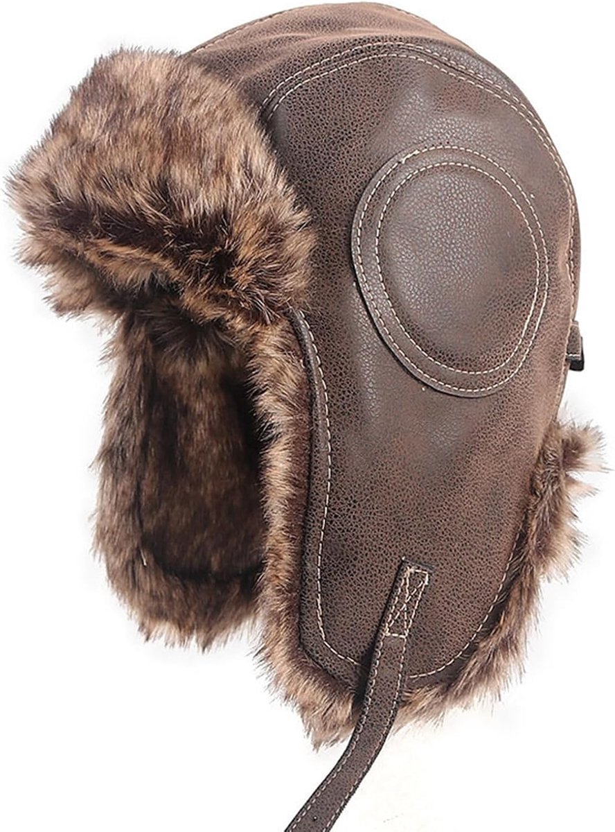 Chapka Warme Trapper Hoed Heren Winter Chapka Muts Kunstleer Klassieke Pilotenhoed Trapper Muts Winterhoed Oorbescherming voor Buiten Skiën