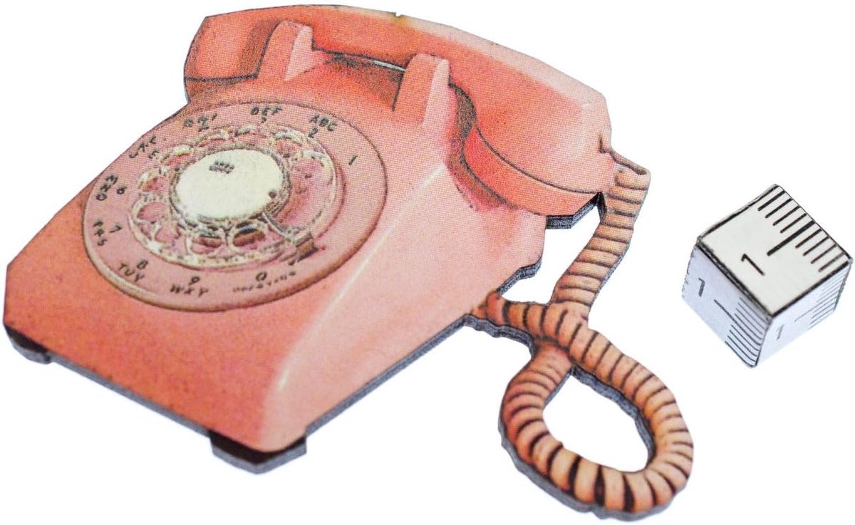 Roze telefoon broche speld hout lasergesneden Retro Vintage 60mm