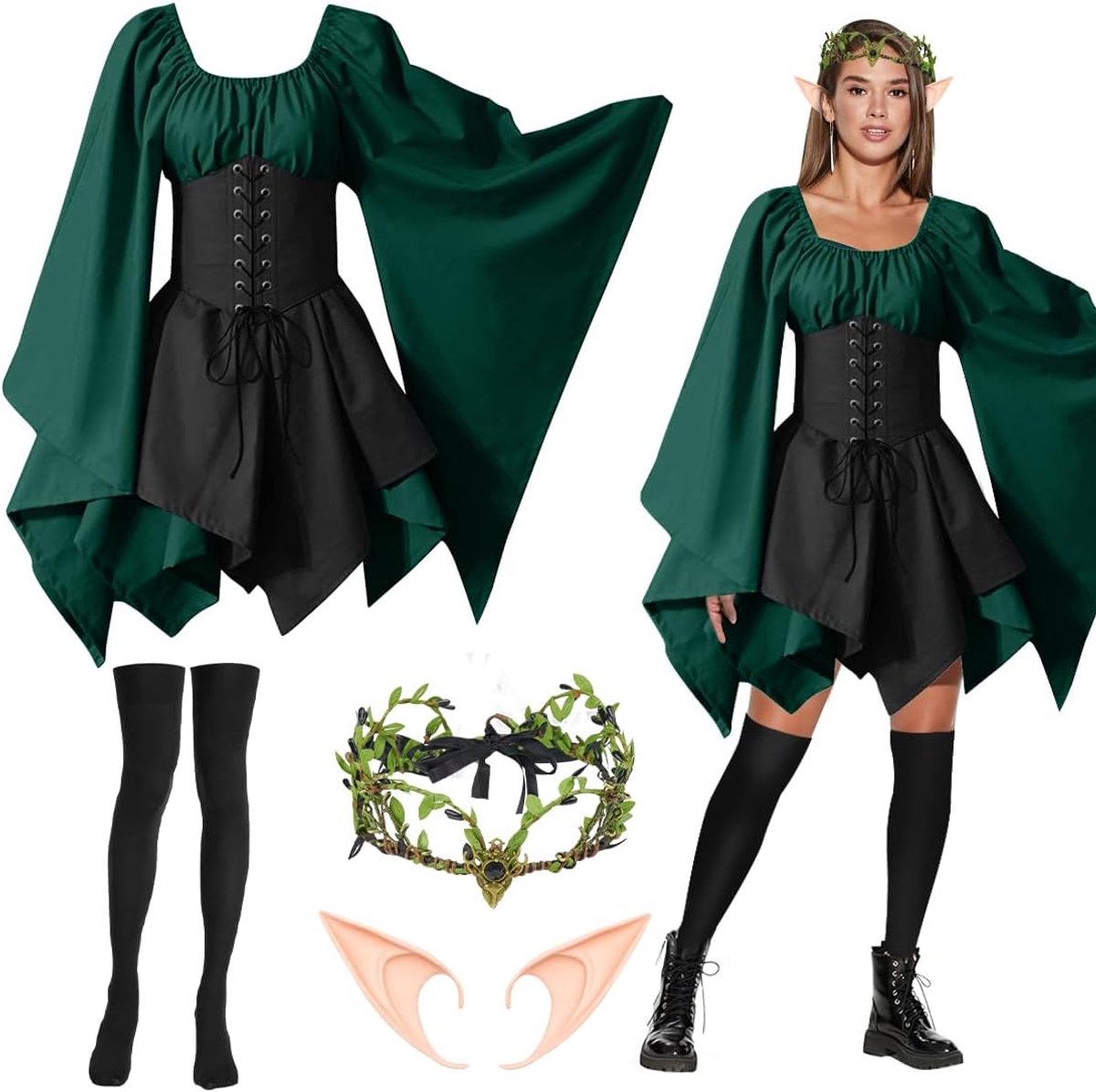Traditioneel Iers kostuum, middeleeuwse jurk, gothic renaissance-kostuum voor carnaval, Halloween