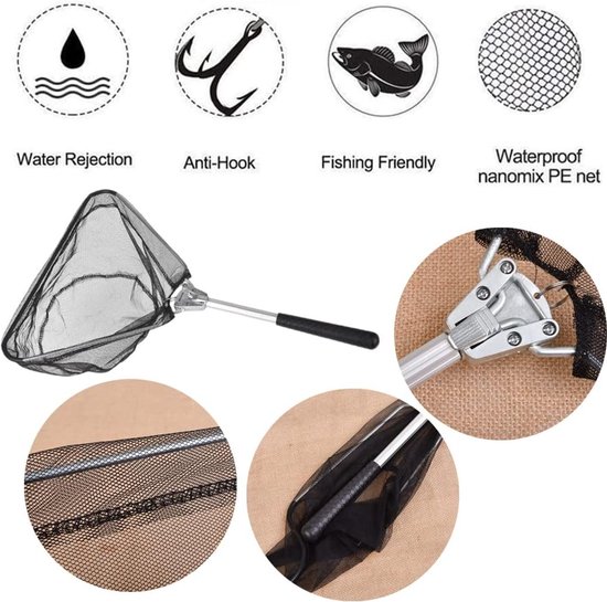 Schepnet voor vissen, opvouwbaar, telescopisch schepnet 50 cm, visnet met opvouwbaar visnet, visaccessoires voor volwassenen en kinderen — afbeelding 3