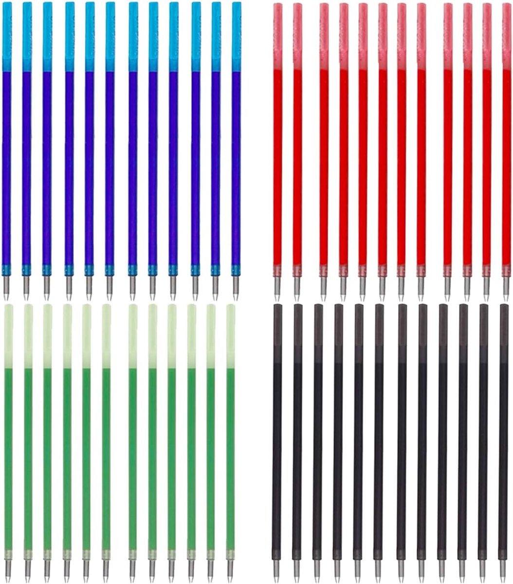 48 stuks navulverpakkingen, 4-in-1, kan worden gewreven, multifunctionele balpen, 0,5 mm, zwart, blauw, rood, groen, internationale standaard navulverpakking, voor school, kantoor (48 stuks)