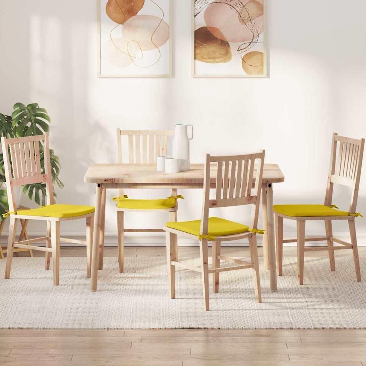 Set van 4 zitkussens, wasbaar, 40 x 40 x 3 cm, in lichtgeel, met glad stofoppervlak en betrouwbare schuimvulling voor woonkamer, eetkamer
