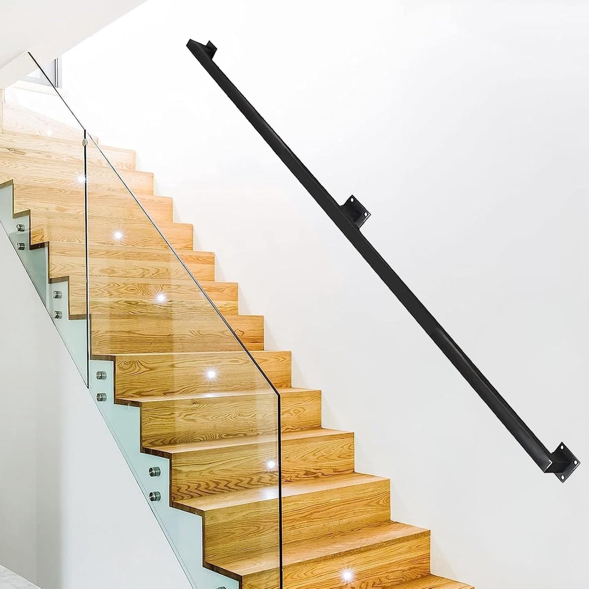 Staircase for Indoor Outdoor Stairs Railing Banister, Wall Mounted Industrial Square Black Metal Pipe Staircase Handrails/Hand Railings for Stair (Size : 240cm)