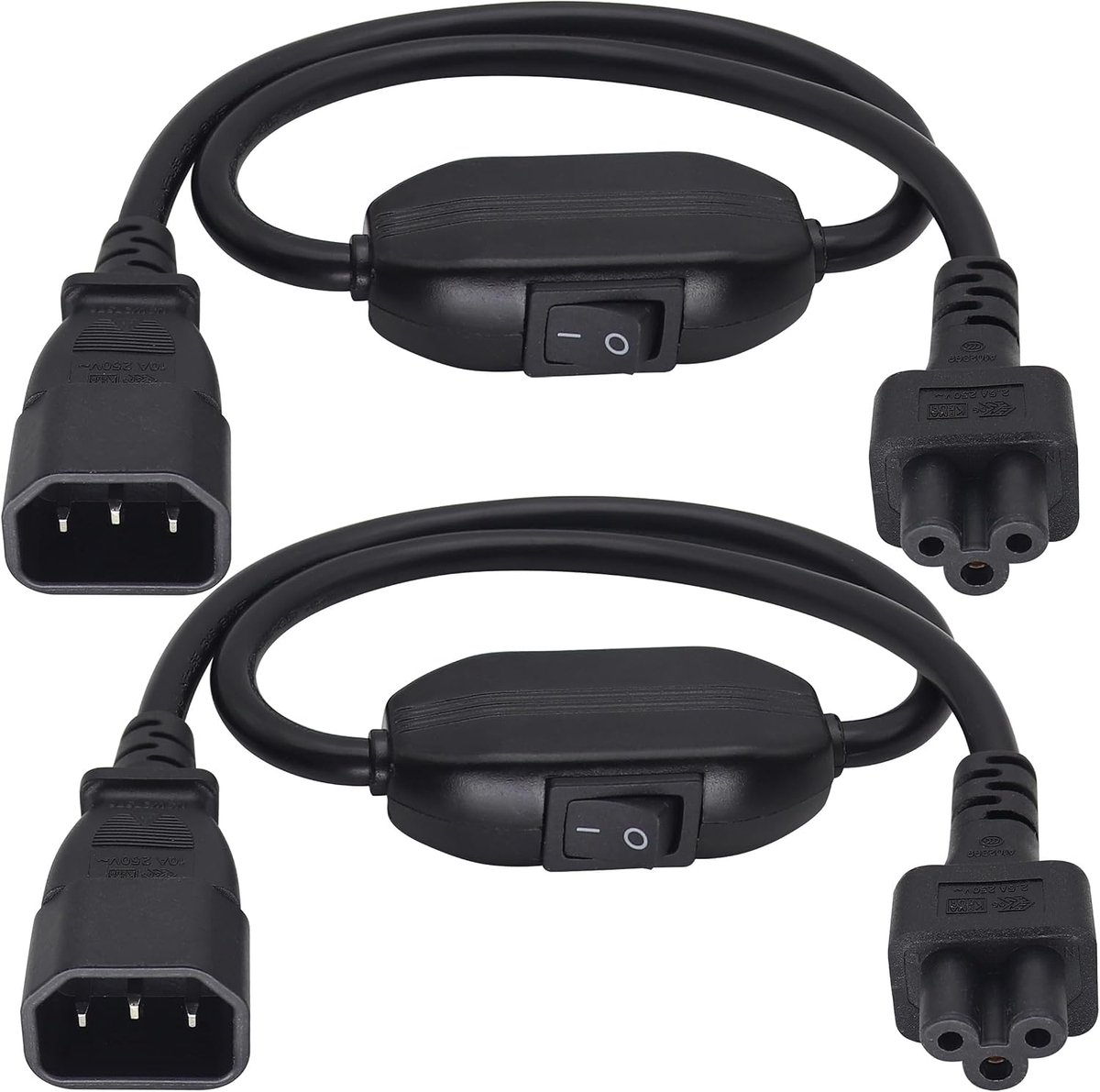 2 stuks IEC C5 pruimenbloesems naar stekker C14, met verlengkabel voor stroomvoorziening van de schakelaar 10 A-250 V, gebruikt voor PDU-servers, UPS voedingen, IT-apparaten (C14/C5-0,6M)
