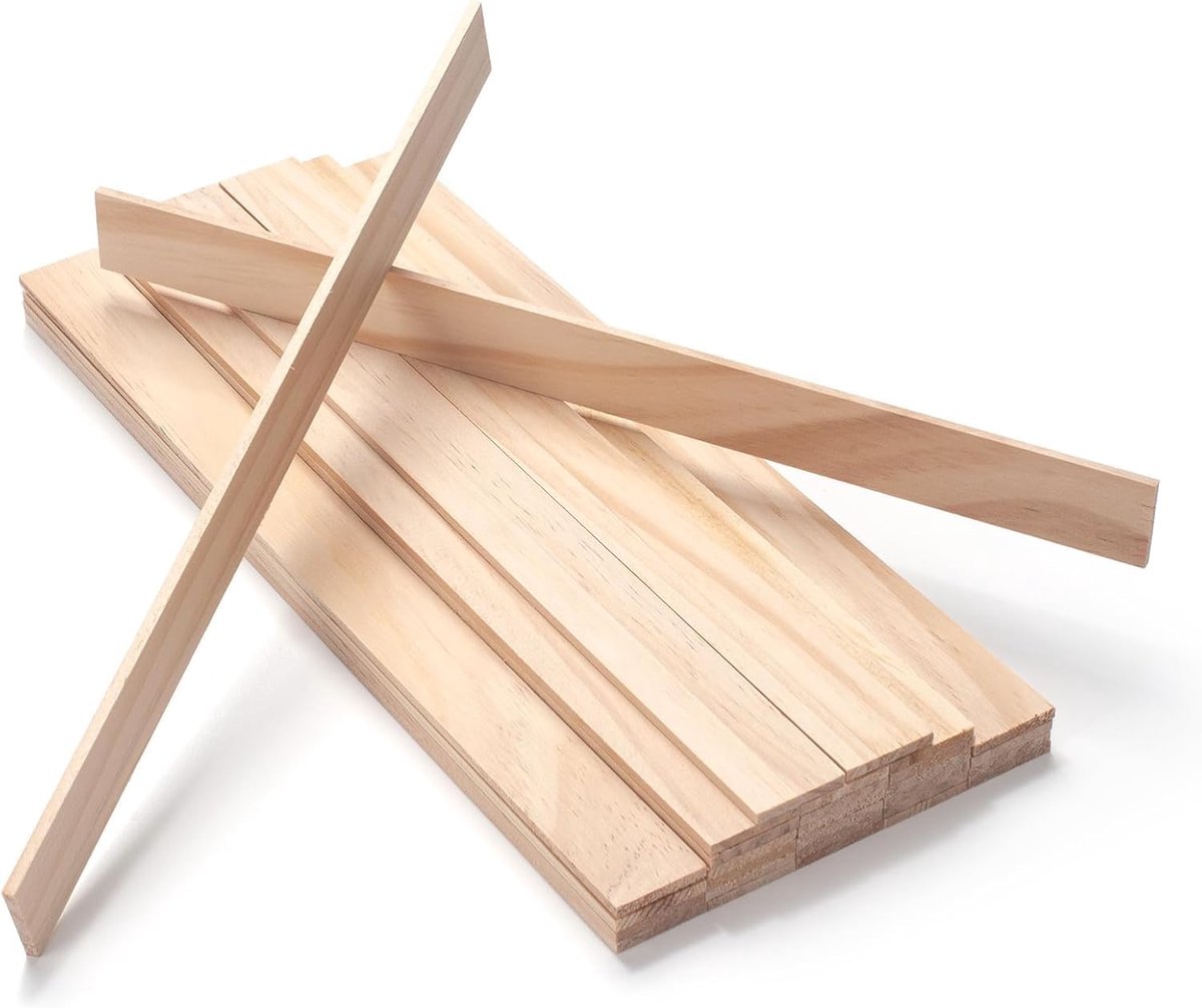 Houten strips, latten, houten deuvels voor knutselen, 3 × 25 × 300 mm, 30 stuks houten bekleding, platte houtplaten, vierkante deuvelstangen, houten stokken voor knutselen, houtbewerking, modelbouw