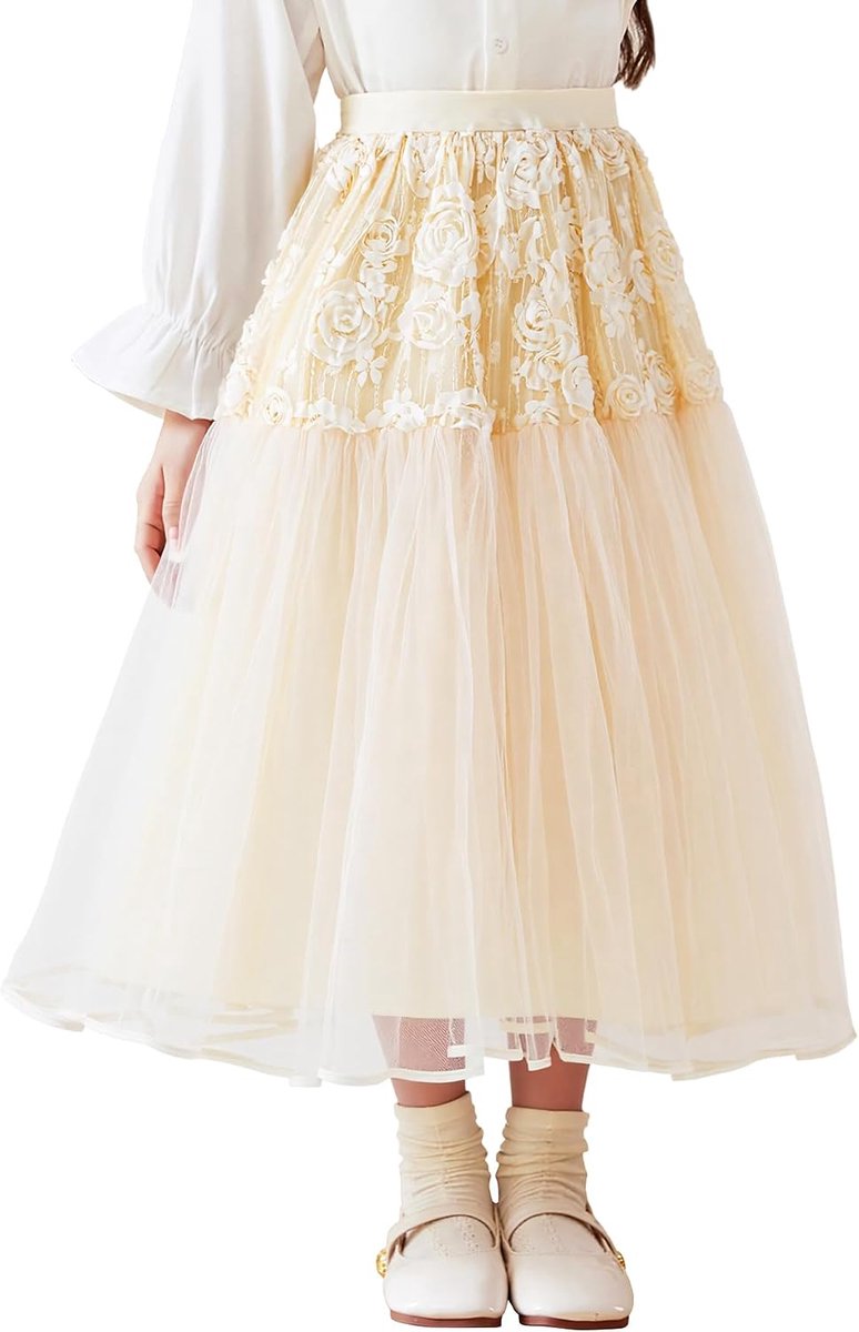Meisjes Tutu Rok A-lijn Gelaagde Hoge Taille Midi Bloem Petticoat Rok Party Outfit