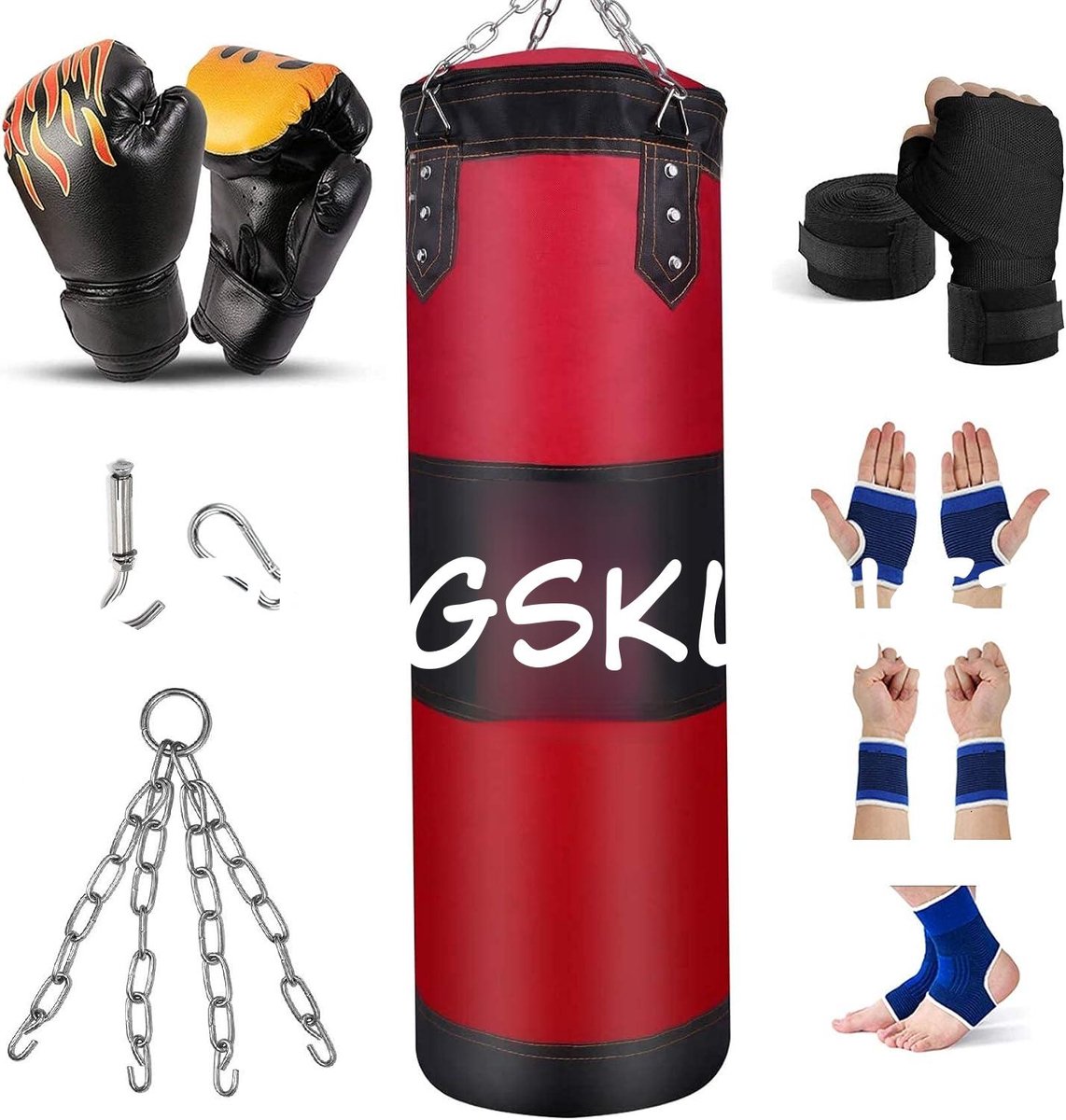 Kavo® - Bokszak - Zware Bokszak - Ongevulde Bokszak Set - Rood en Zwart - 35cm x 35cm x 120cm